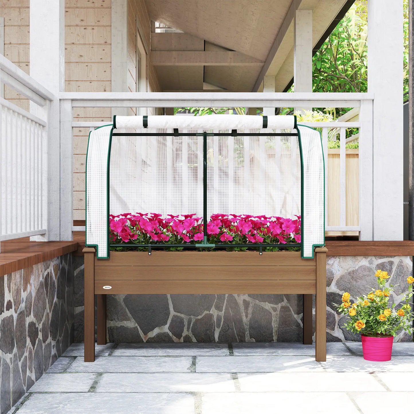 Raised Garden Bed With Greenhouse Cover, Elevated Wood Planter Box, Brown Elevated Garden Beds at Gallery Canada