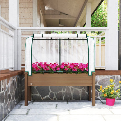 Raised Garden Bed With Greenhouse Cover, Elevated Wood Planter Box, Brown Elevated Garden Beds at Gallery Canada