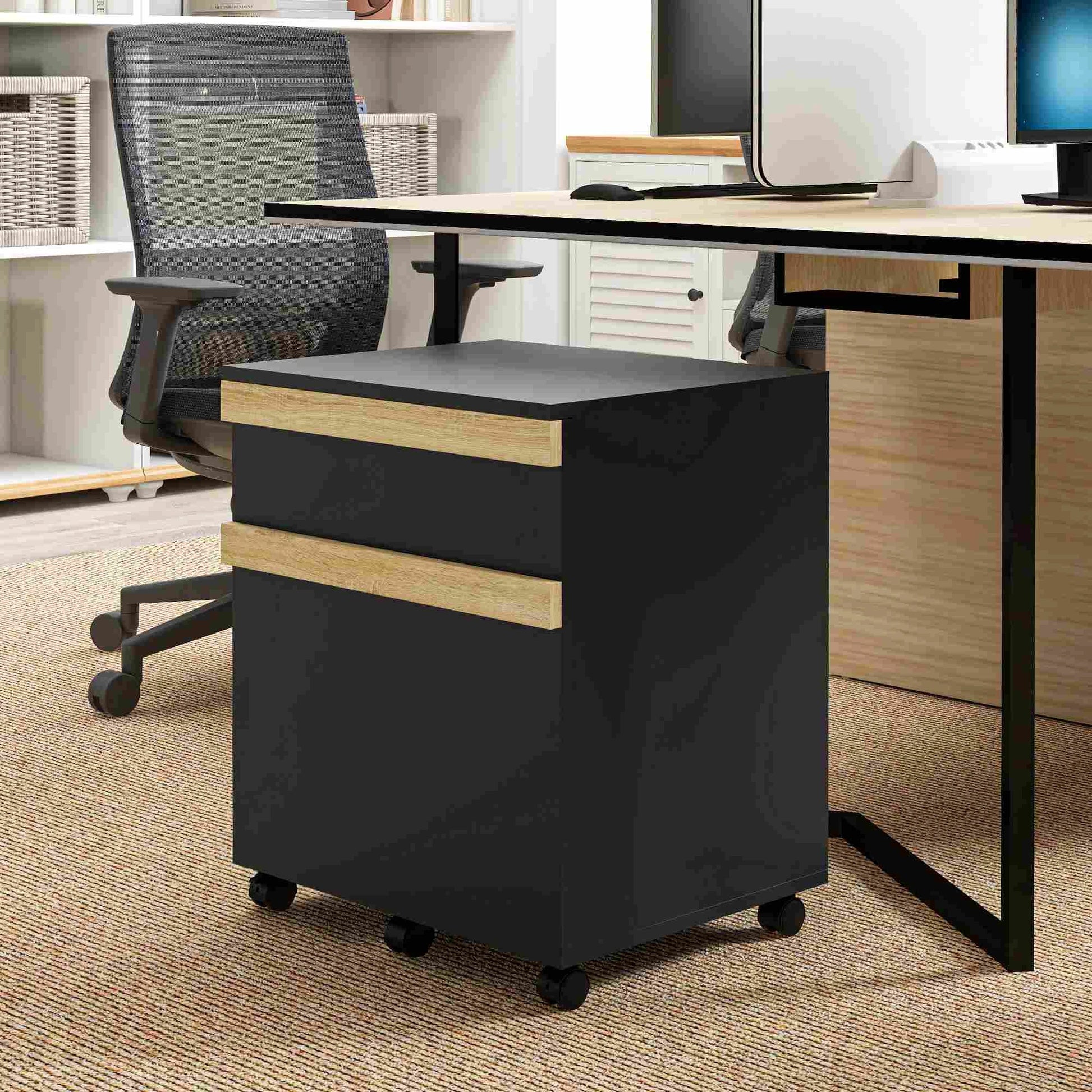 Mobile Filing Cabinet, 2 Drawers, 5 Wheels, Wood Grain, Black Office Cabinets & Cupboards at Gallery Canada