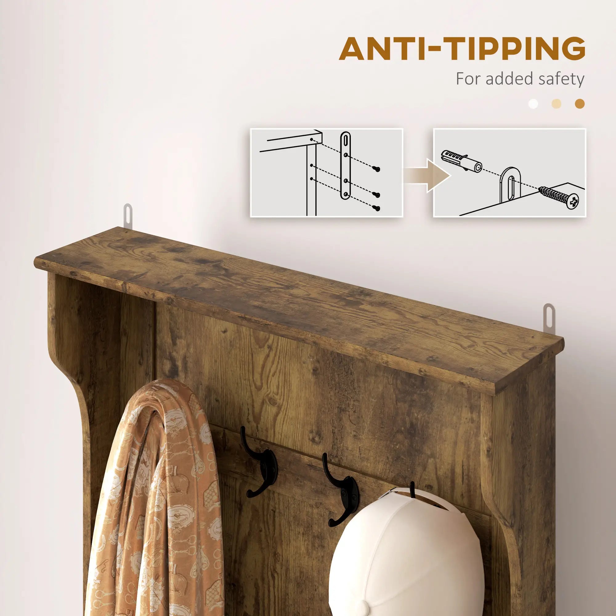 Hall Tree With Coat Rack, Shelf, Shoe Storage, Bench Seat, 4 Hooks, Rustic Brown Clothing Storage at Gallery Canada