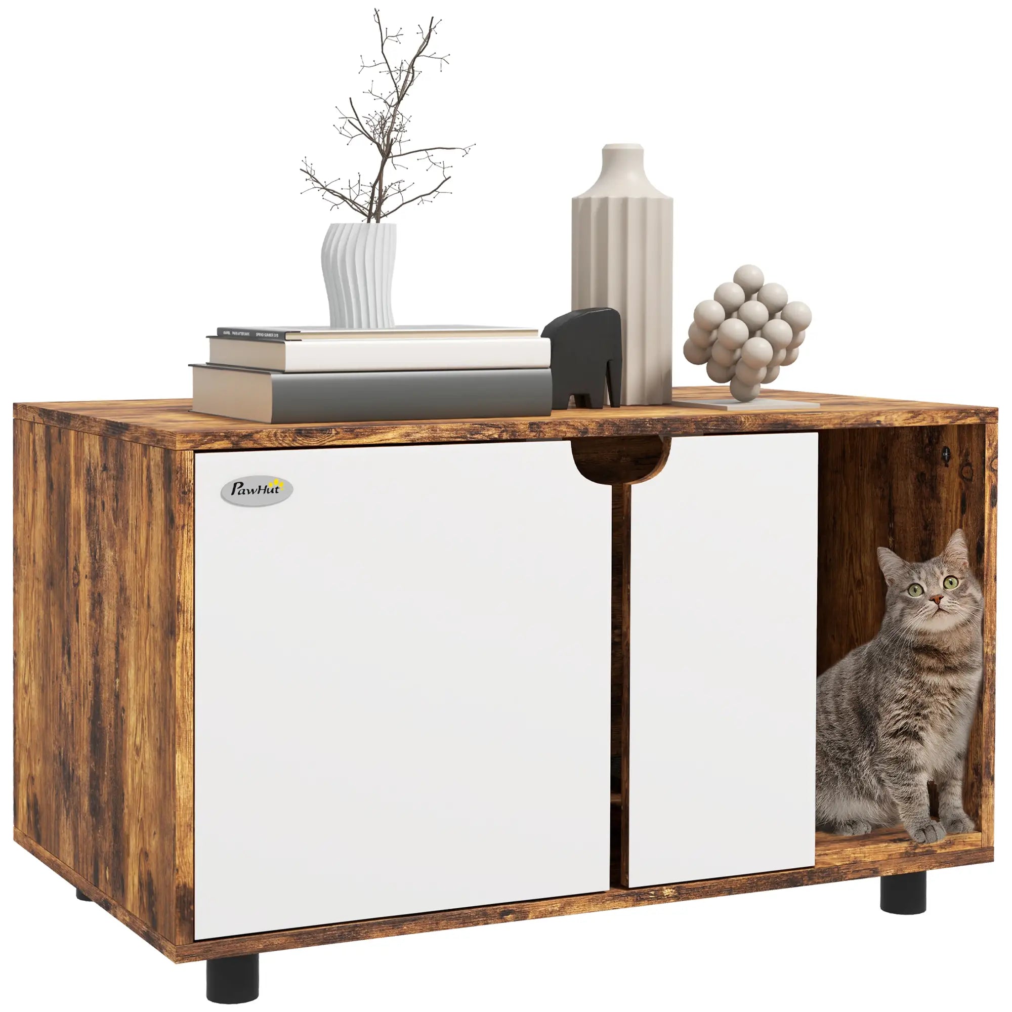 Hidden Cat Litter Box Enclosure, Double Doors, Sand Drain Pad, Rustic Brown Cat Litter Box Enclosures at Gallery Canada