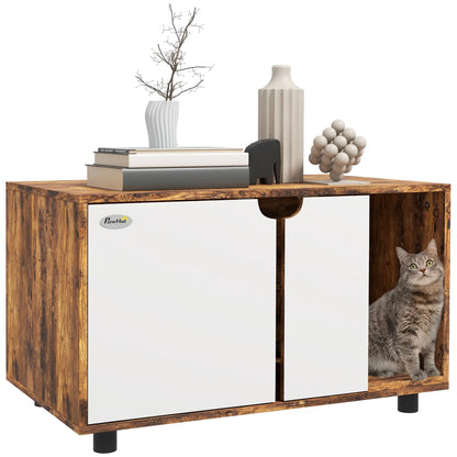 Hidden Cat Litter Box Enclosure, Double Doors, Sand Drain Pad, Rustic Brown Cat Litter Box Enclosures at Gallery Canada