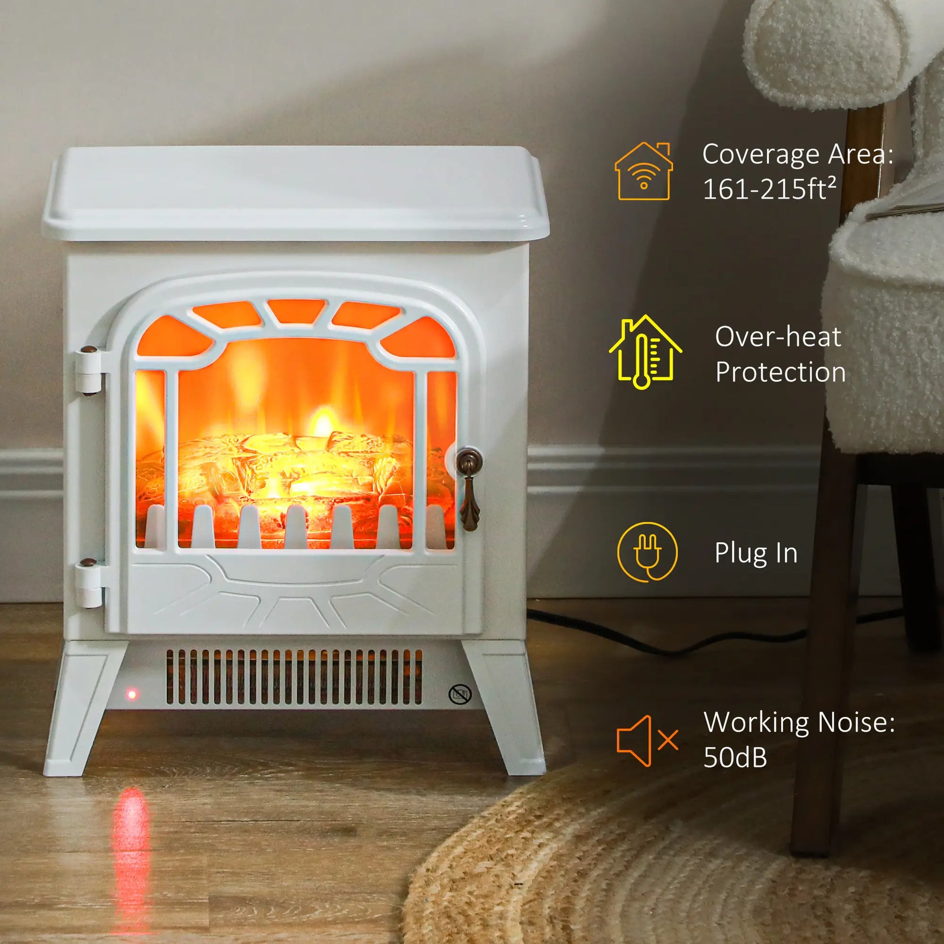 Freestanding Electric Fireplace Heater, Overheat Protection, Realistic Flame, 750W/1500W, White Electric Fireplaces at Gallery Canada