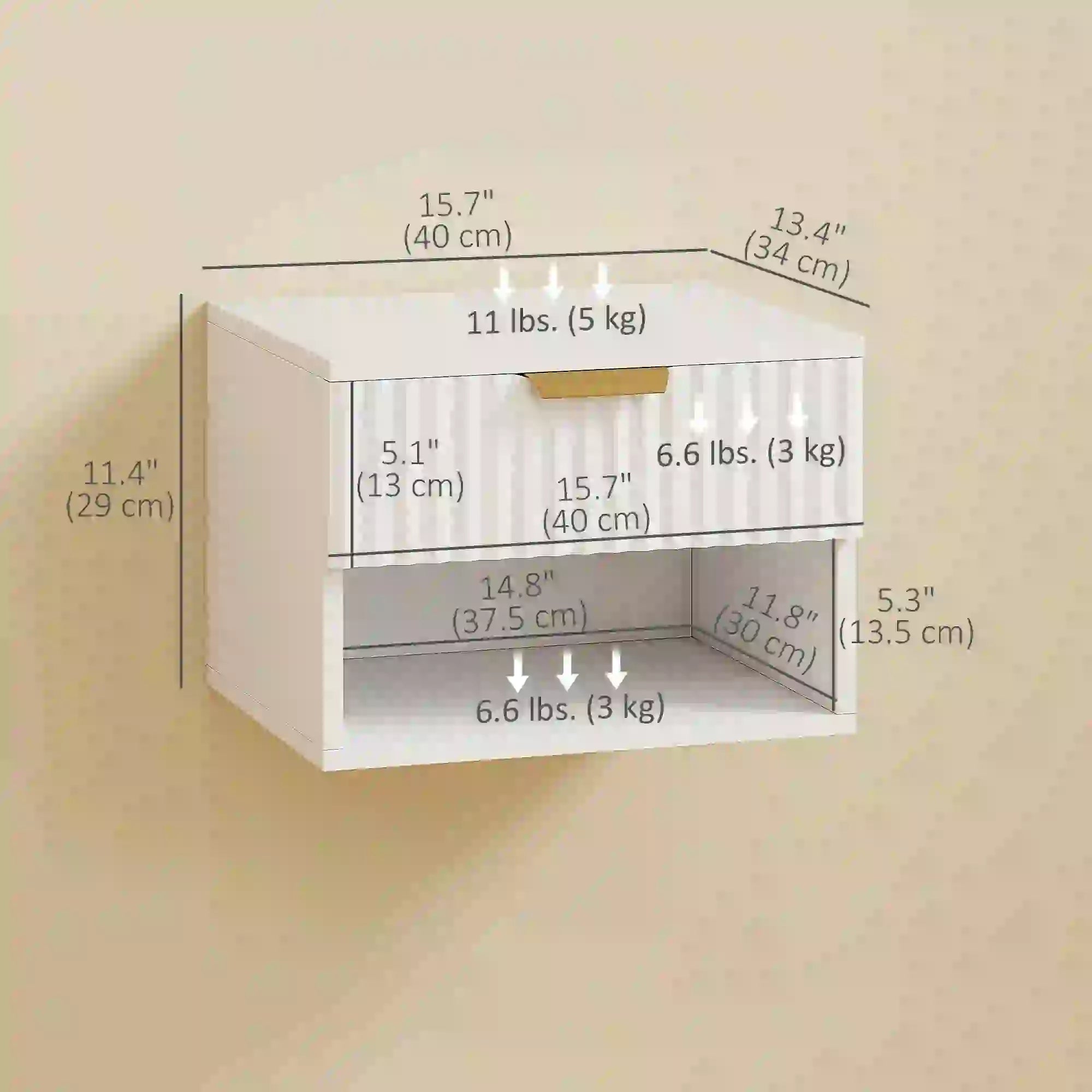 Floating Nightstands, Set of 2 with Drawer and Shelf, White Bedside Tables at Gallery Canada