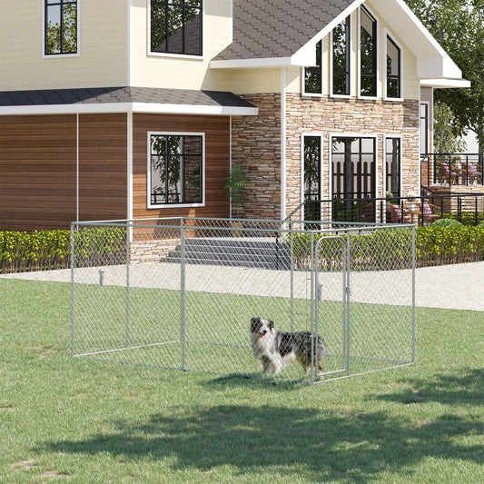 13.1' x 7.5' x 6' Dog Playpen, Galvanized Steel Frame, 99 Sq. Ft. Houses, Kennels & Pens Silver at Gallery Canada