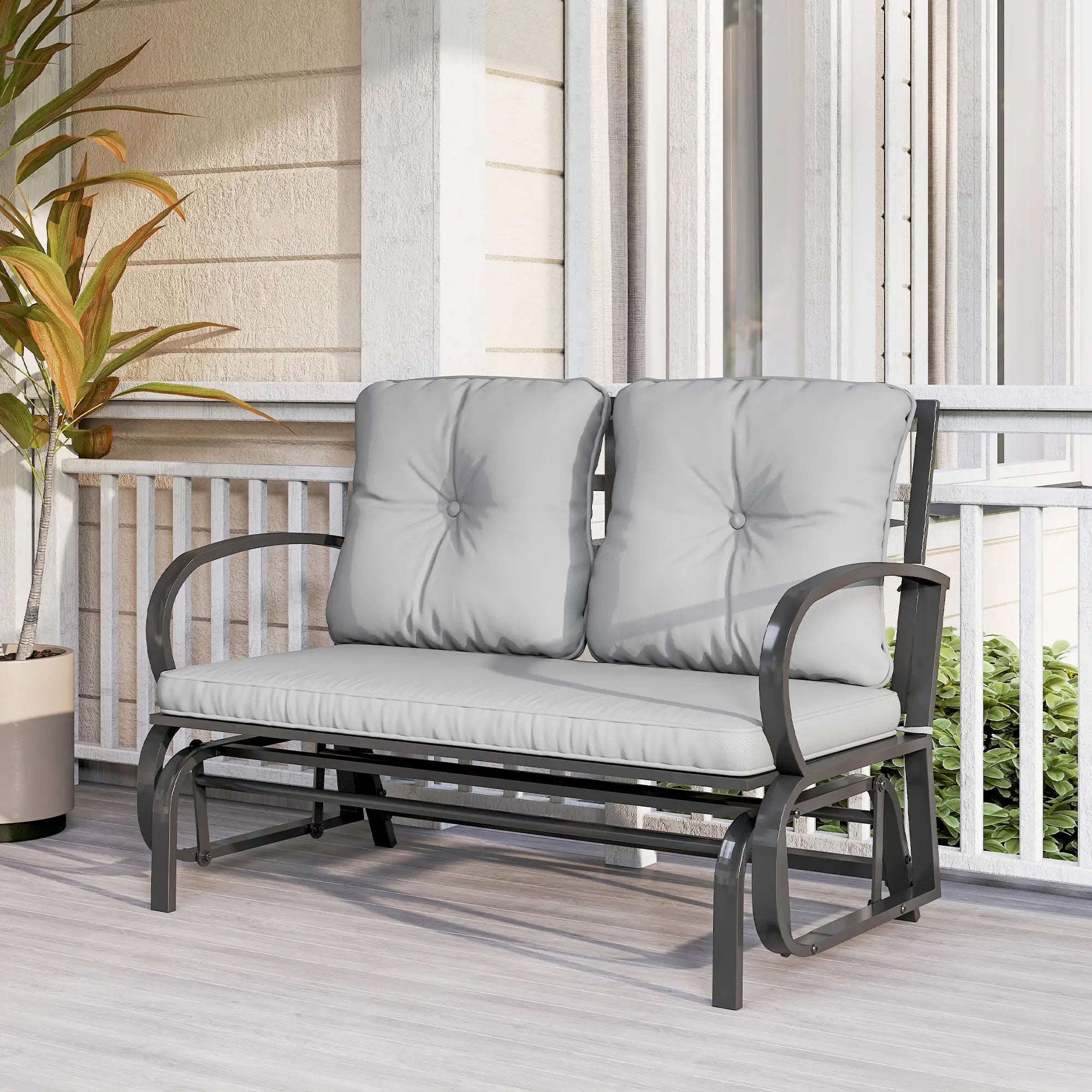 2-Person Outdoor Glider Chair, Steel Frame, Cushions, Grey Outdoor Gliders at Gallery Canada
