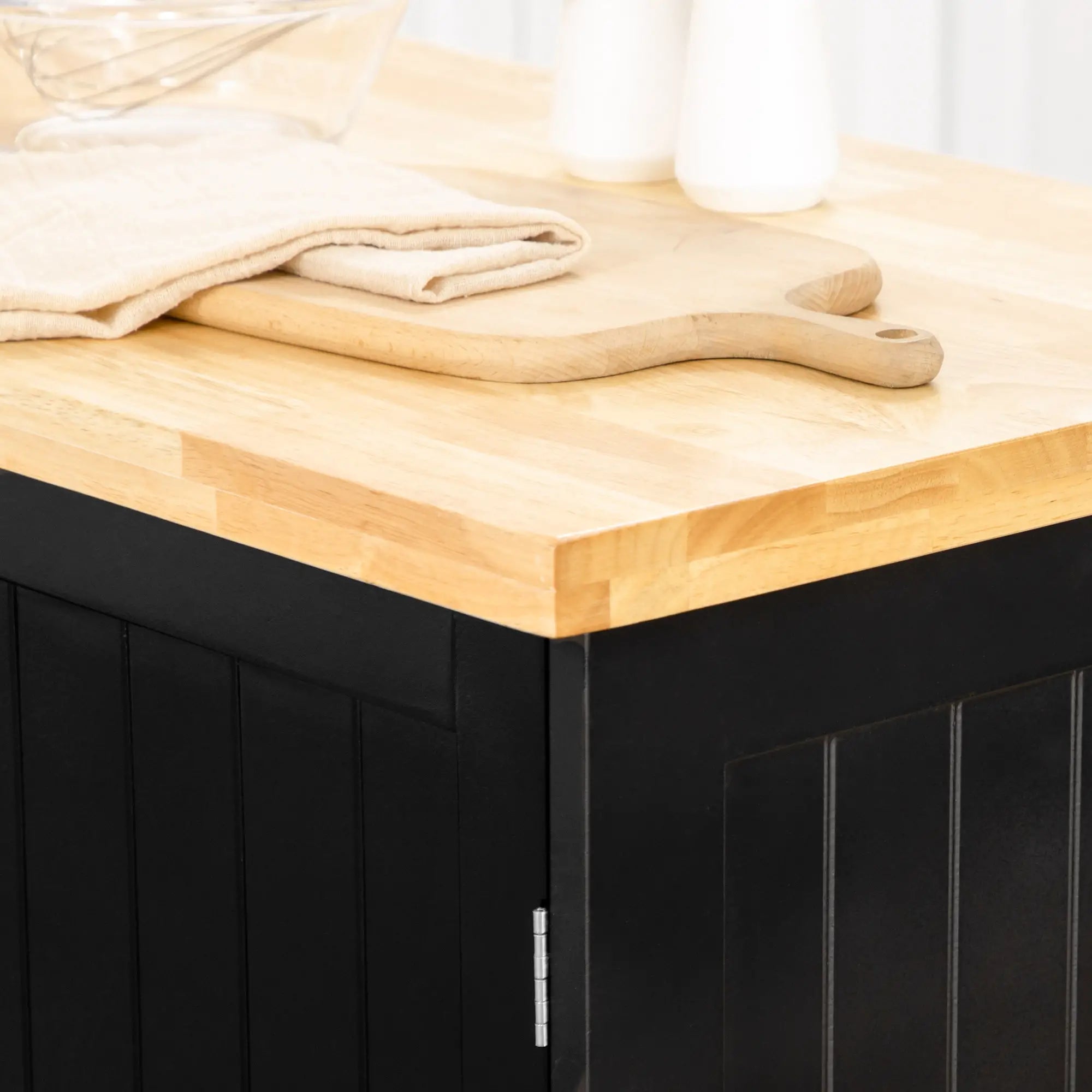 Rolling Kitchen Island with Storage, Utility Kitchen Island Cart with Drawer, Cabinets, Towel Rack and Rubber Wood Top Kitchen Islands & Kitchen Carts at Gallery Canada