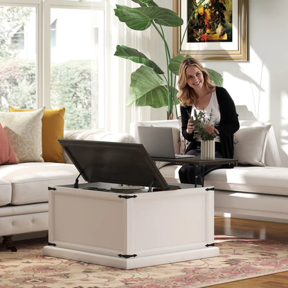 Lift Top Coffee Table, Square Farmhouse Center Table, White Wood Grain, White Coffee Tables at Gallery Canada