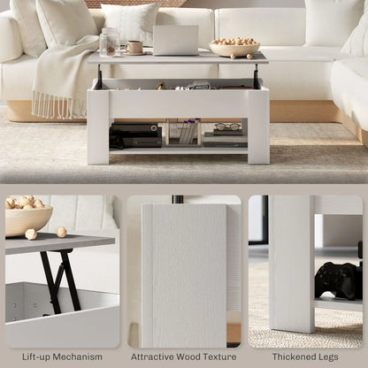 Lift Top Coffee Table, Hidden Storage, Open Shelf, White Coffee Tables at Gallery Canada