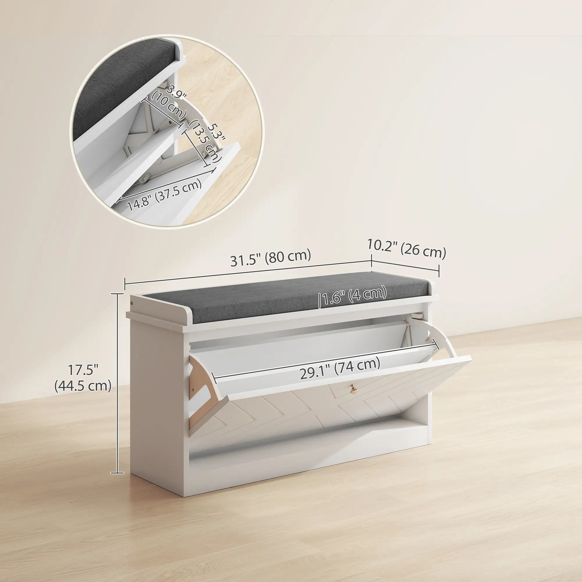 Shoe Storage with Seat, Upholstered Hallway Bench, Shoe Bench with Flip Drawer, Adjustable Shelf for 8 Pairs of Shoes Shoe Storage Cabinets & Racks at Gallery Canada