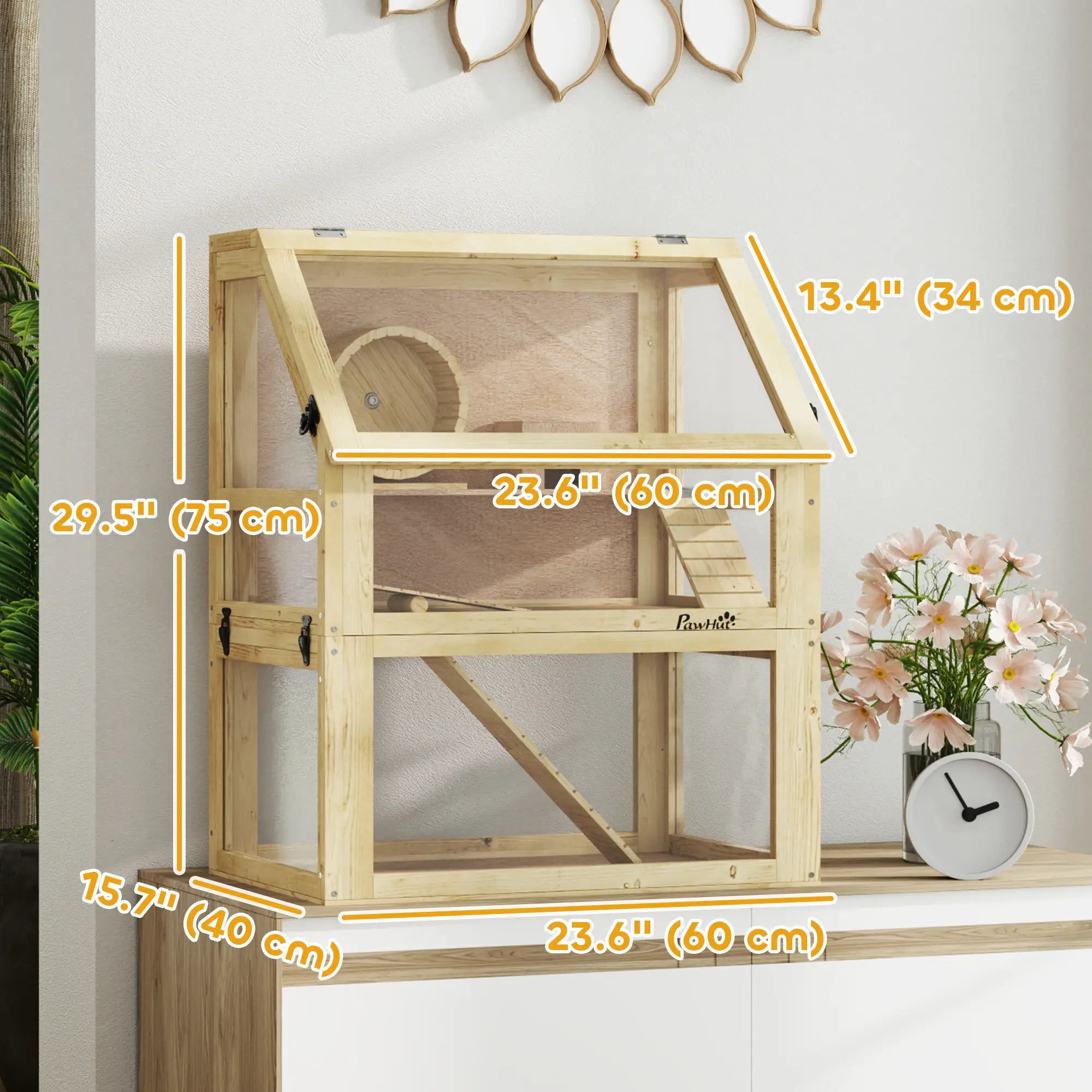 Wooden Hamster Cage, 3 Tier Gerbil Cage, 24