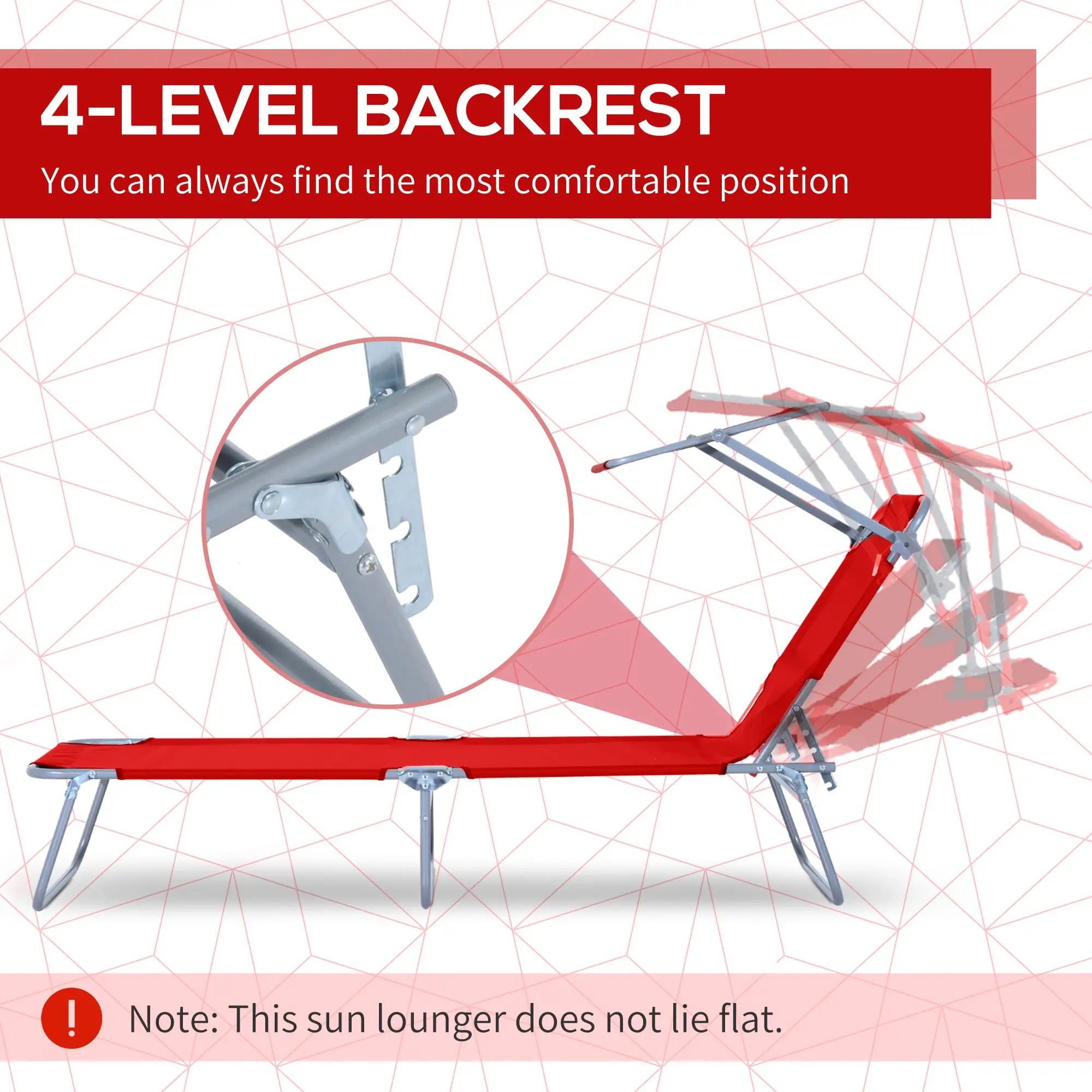 Adjustable Folding Chaise Lounge, Outdoor Tanning Chair with Sun Shade, Red Lounger Chairs at Gallery Canada