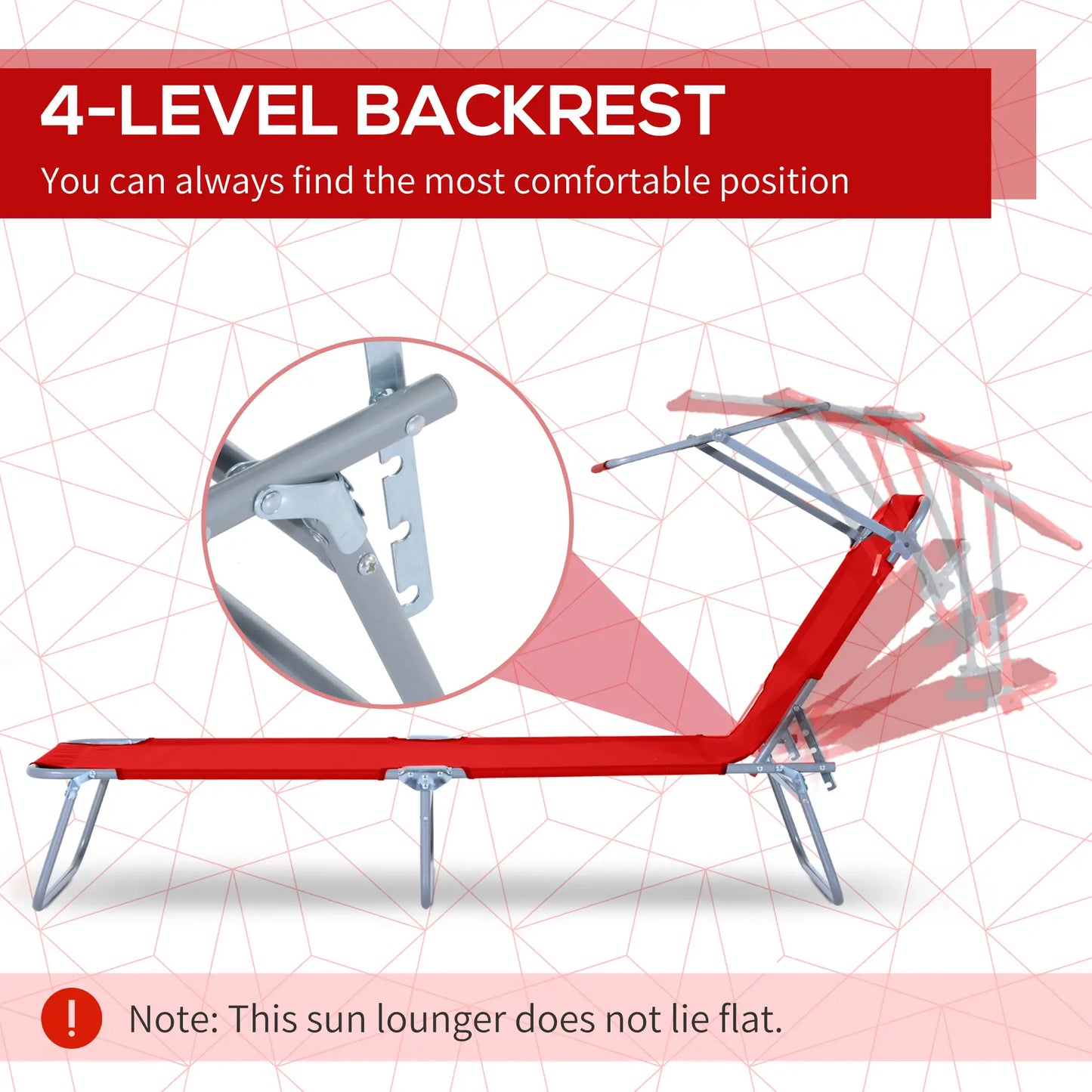 Adjustable Folding Chaise Lounge, Outdoor Tanning Chair with Sun Shade, Red Lounger Chairs at Gallery Canada