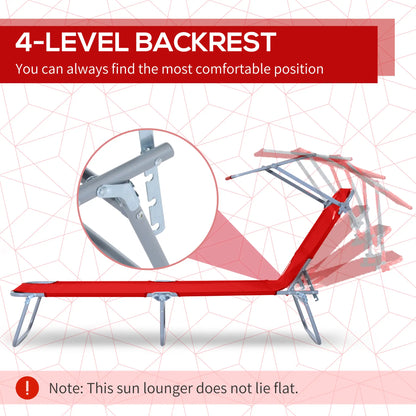 Adjustable Folding Chaise Lounge, Outdoor Tanning Chair with Sun Shade, Red Lounger Chairs at Gallery Canada