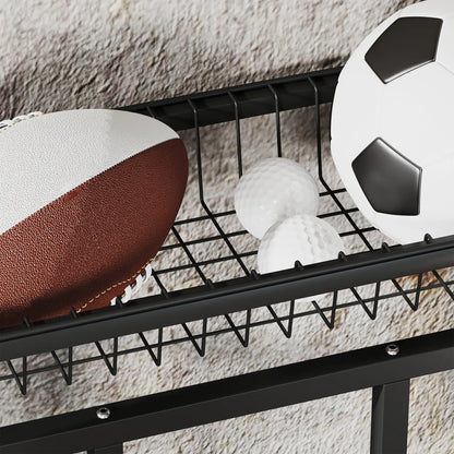 4 Bike Stand, Metal Floor Storage Rack with Basket, Hooks, Black Bike Parking Stands at Gallery Canada