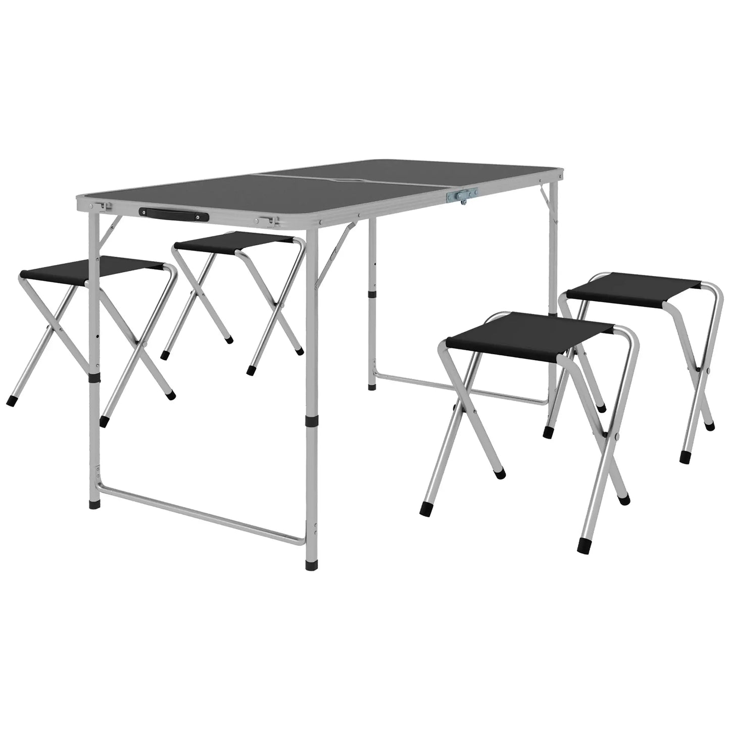 Folding Picnic Table With Chairs, 47.2" L x 23.6" W x 21.7"-27.6" H, Black Picnic Tables & Camping Chairs Black, Silver at Gallery Canada