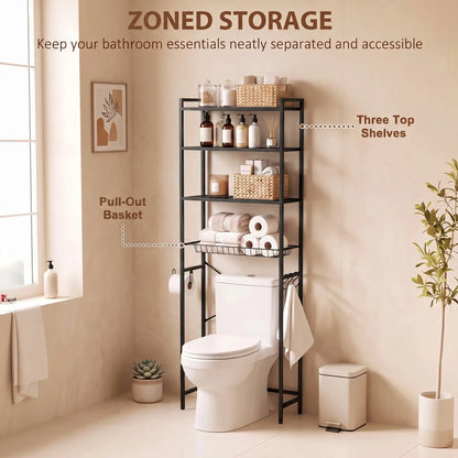 3-Tier Over-the-Toilet Storage Shelf, Adjustable, Black