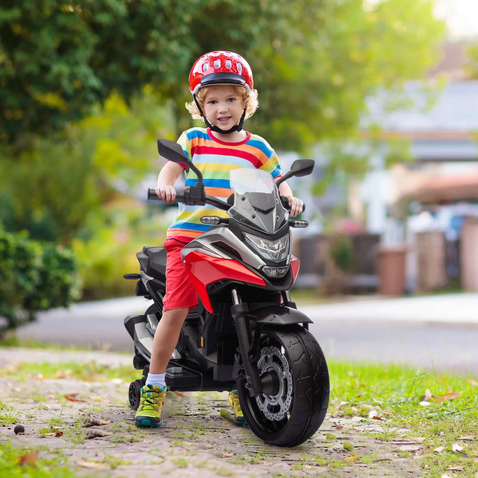 12V Ride on Motorbike for Kids, with Headlights Music Training Wheels, Red Electric Motorcycles at Gallery Canada