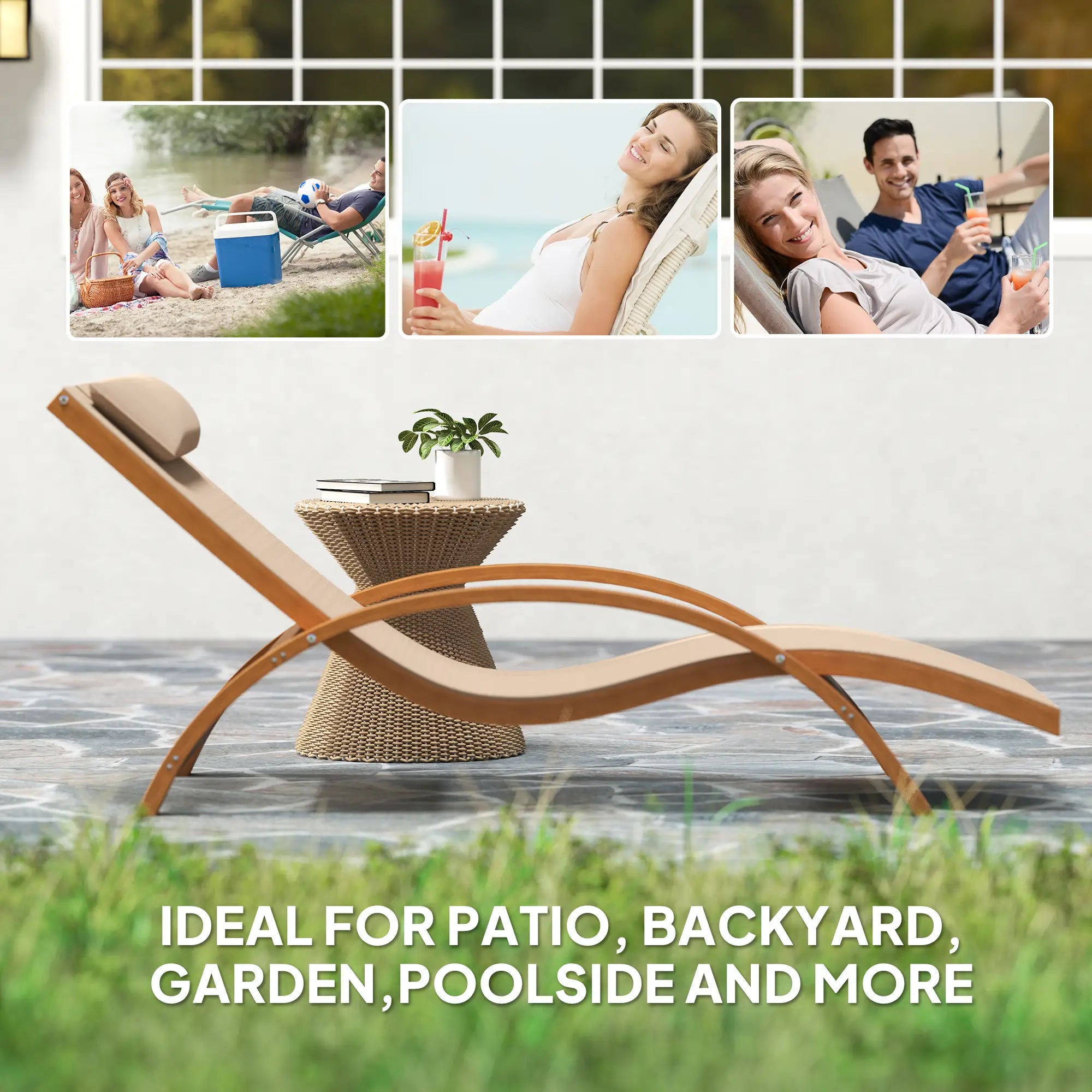 Wood Chaise Lounge Chair, Recliner, Outdoor Patio, Teak, Light Khaki Lounger Chairs at Gallery Canada