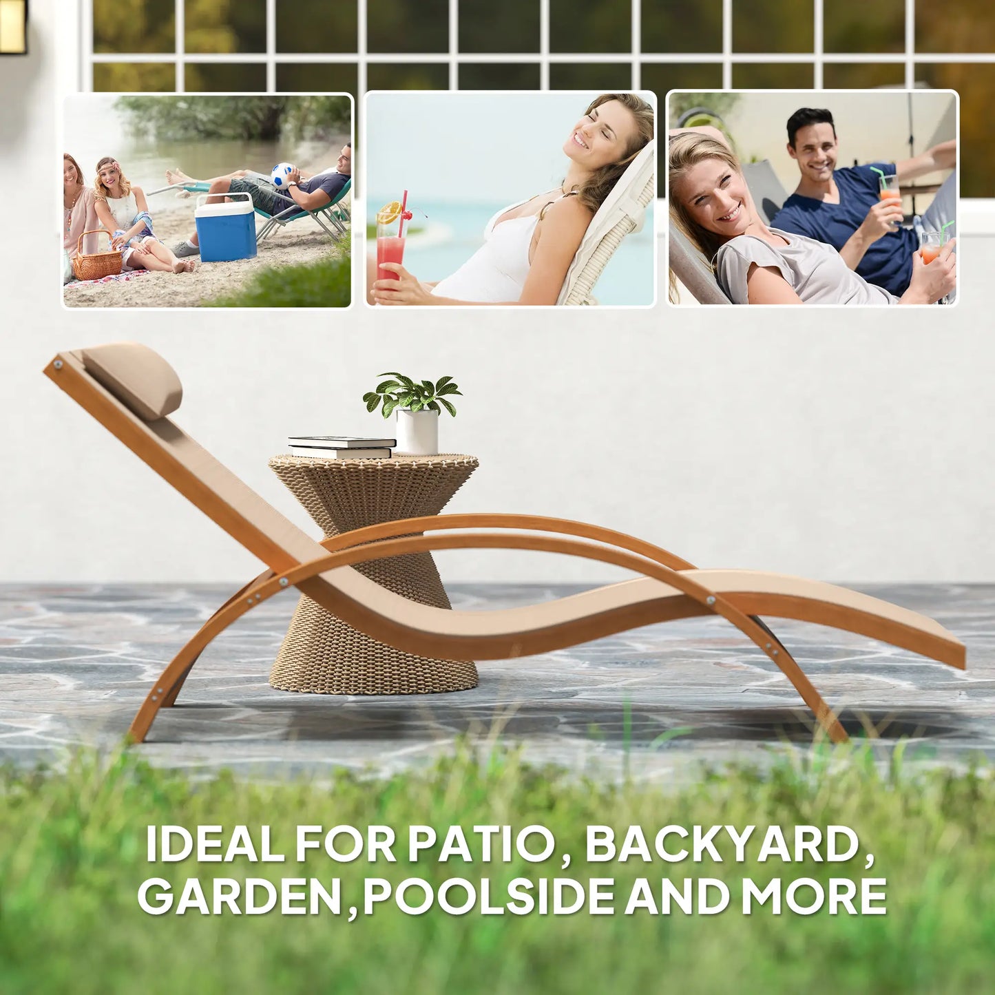 Wood Chaise Lounge Chair, Recliner, Outdoor Patio, Teak, Light Khaki Lounger Chairs at Gallery Canada