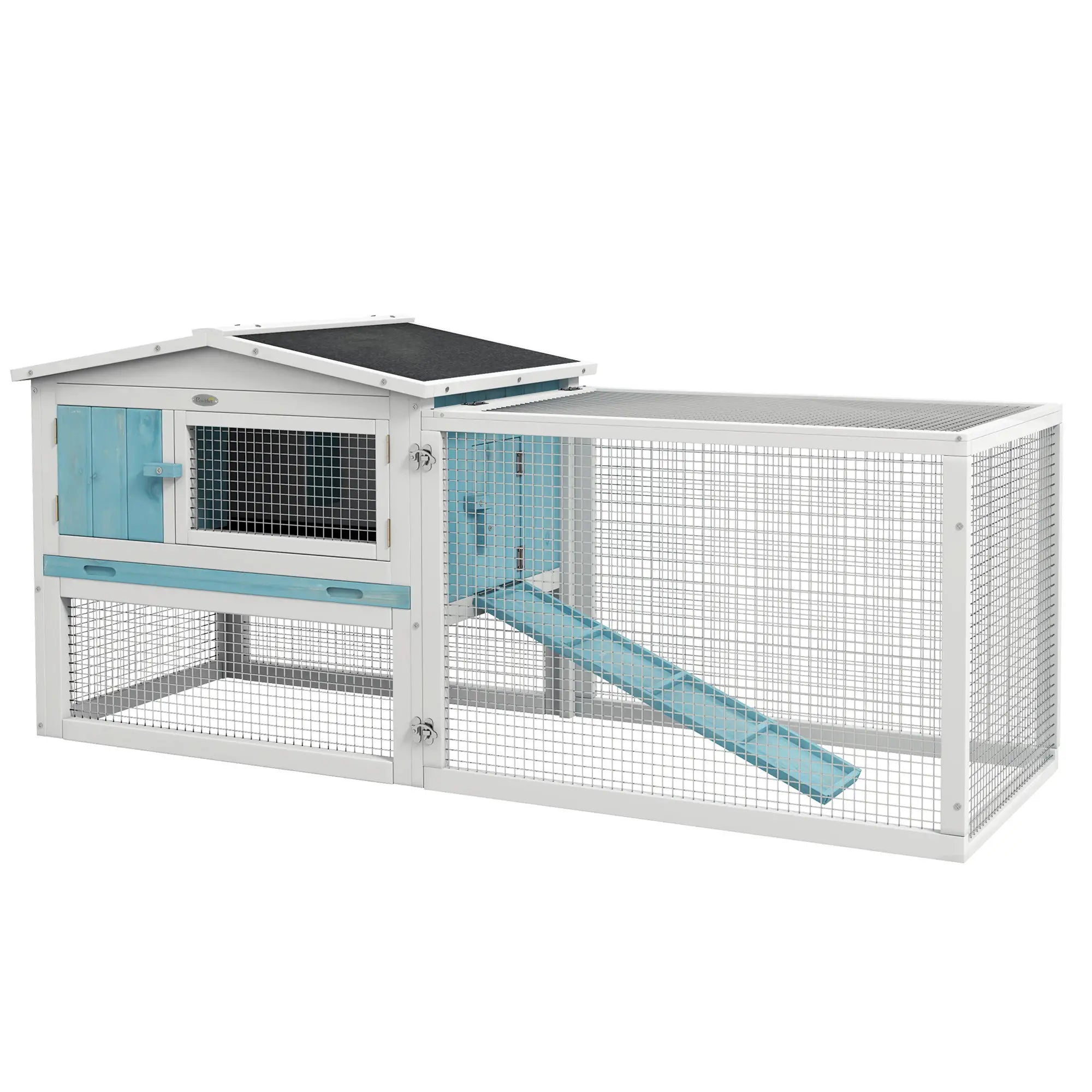 Wooden Rabbit Hutch, Guinea Pig House, Removable Tray, Openable Roof, Blue Rabbit Hutch at Gallery Canada