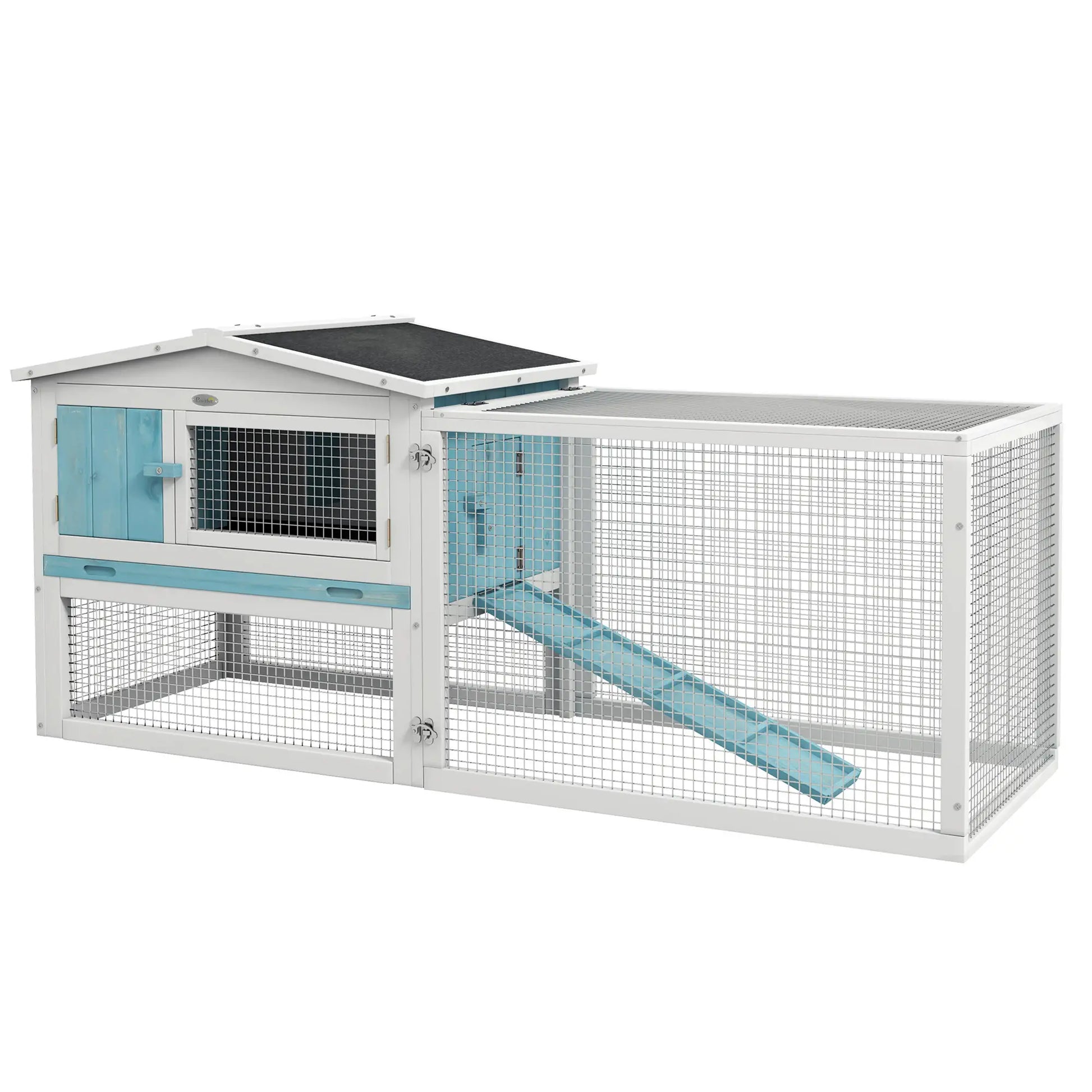 Wooden Rabbit Hutch, Guinea Pig House, Removable Tray, Openable Roof, Blue Rabbit Hutch at Gallery Canada
