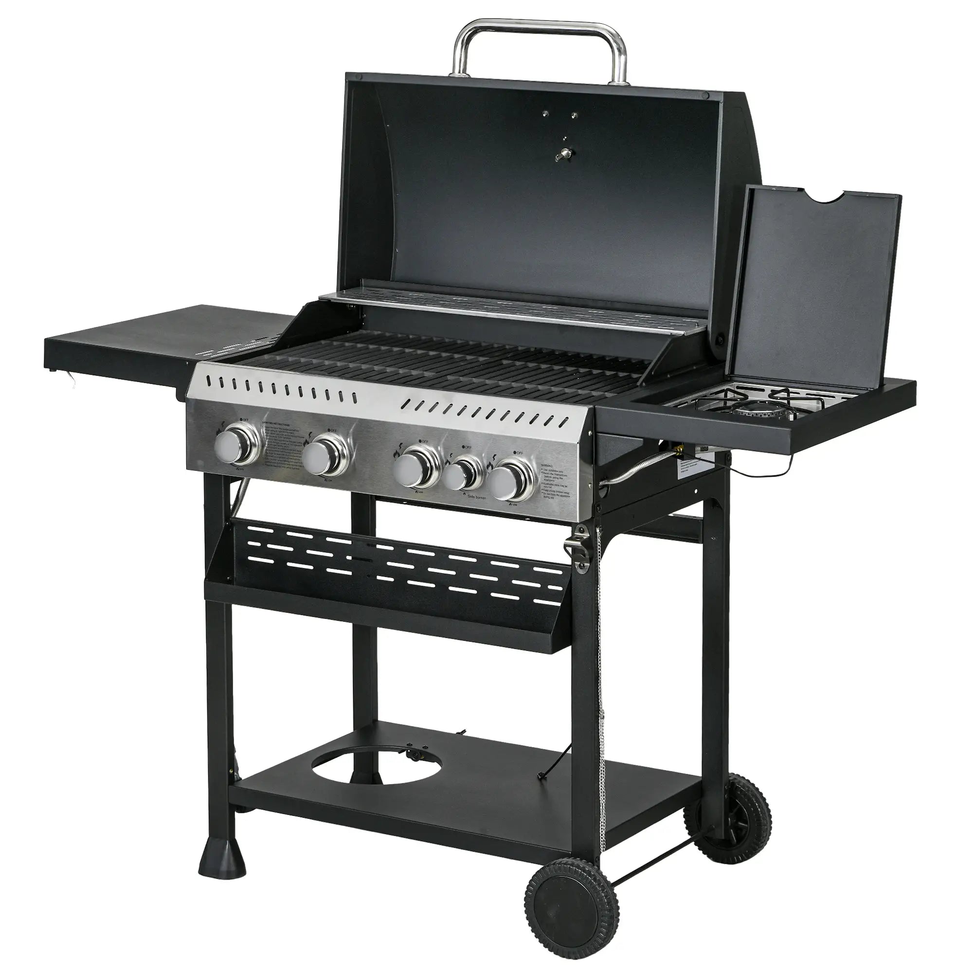 40,000 BTU Propane Gas Grill, 4 Burners, Side Burner, Warming Rack, Black Propane Gas Grills Black, Silver at Gallery Canada