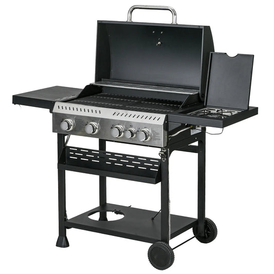 40,000 BTU Propane Gas Grill, 4 Burners, Side Burner, Warming Rack, Black Propane Gas Grills Black, Silver at Gallery Canada
