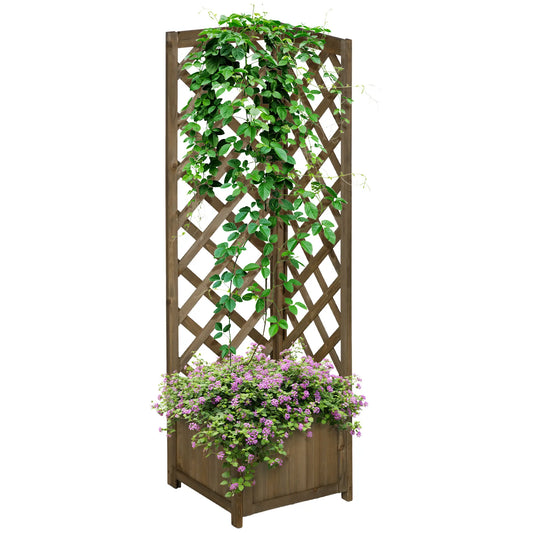 Raised Garden Bed Wood Planter With Trellis, 16" x 16" x 57", Carbonized Wooden Planter Boxes Carbonized at Gallery Canada