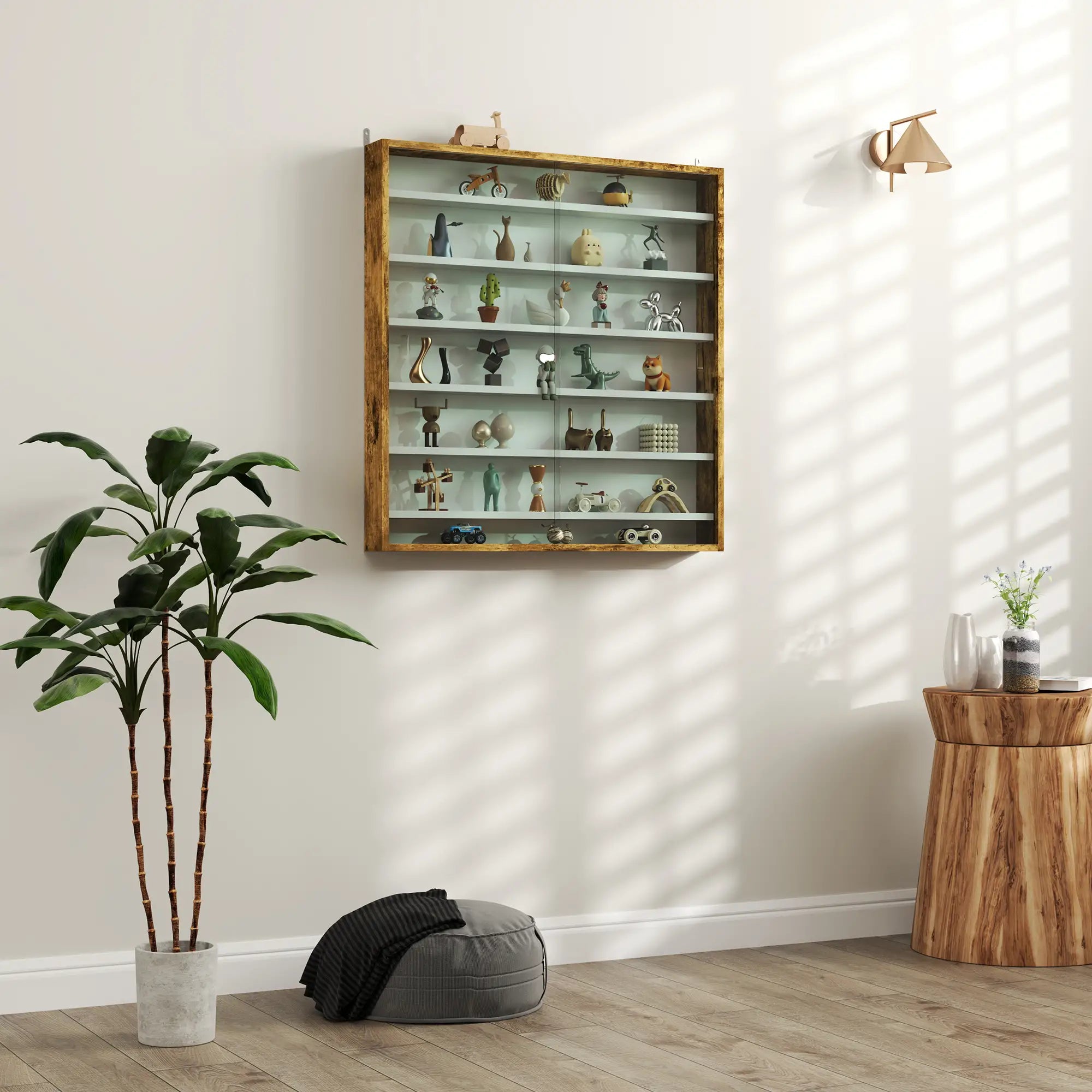 7-Tier Glass Curio Cabinet, 2 Glass Doors, 6 Adjustable Shelves, Rustic Brown Display Bookshelves at Gallery Canada