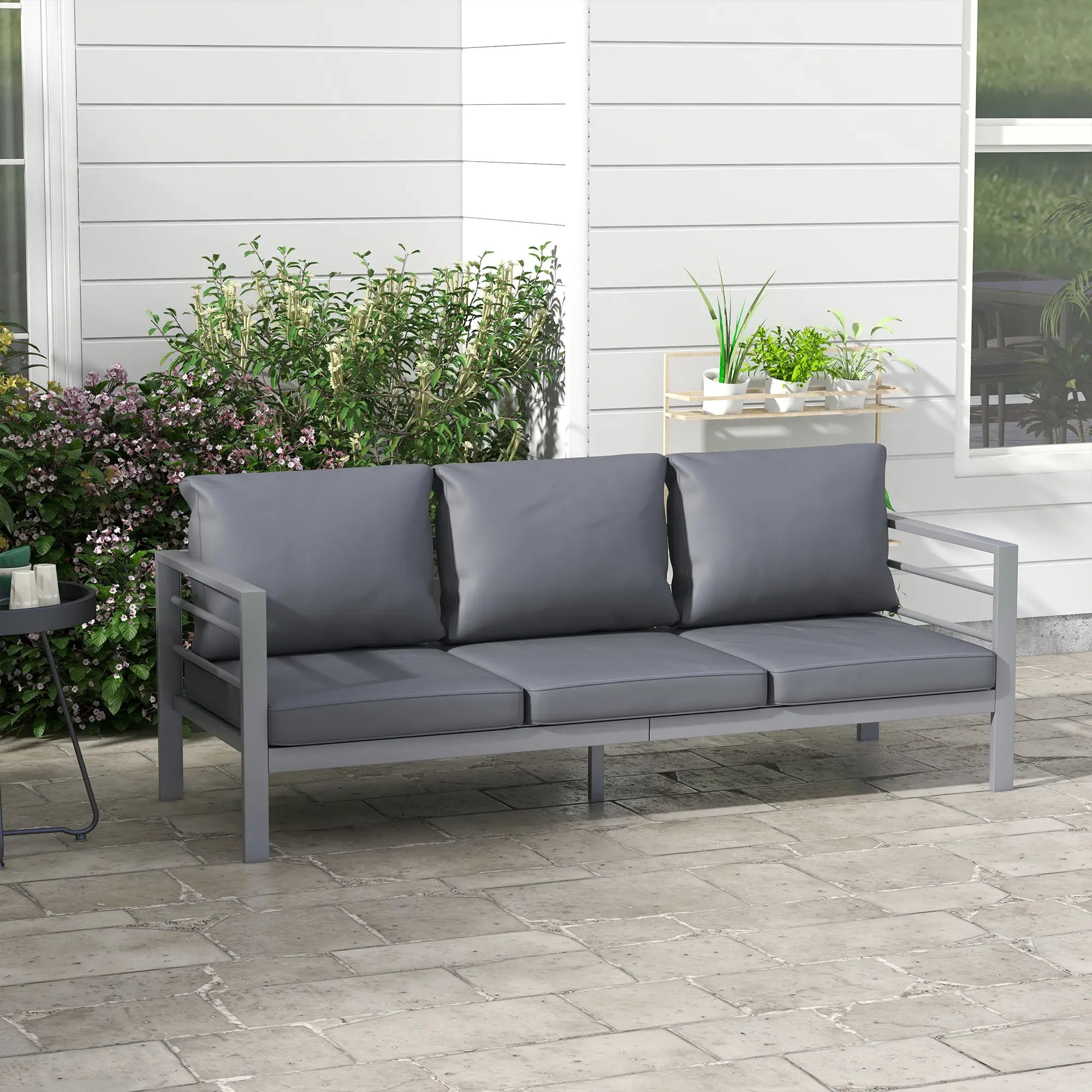 Aluminum Garden Sofa, 3-Person Outdoor Couch, 72.8