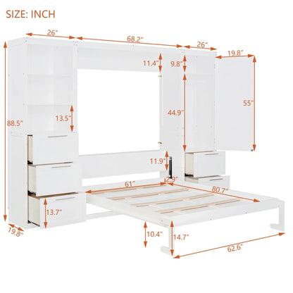 Murphy Bed with Storage, Space-Saving Wall Bed, 120" L x 20" W x 88.5" H, White Bed Frames at Gallery Canada