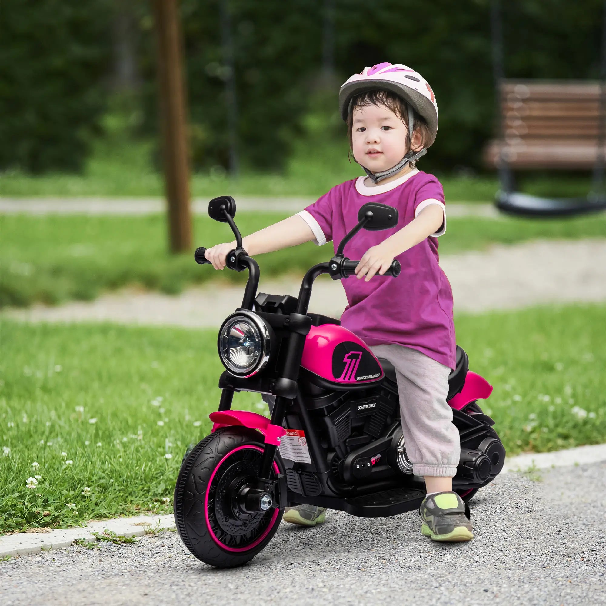 6V Kids Motorcycle with Training Wheels, Pink Electric Motorcycles at Gallery Canada
