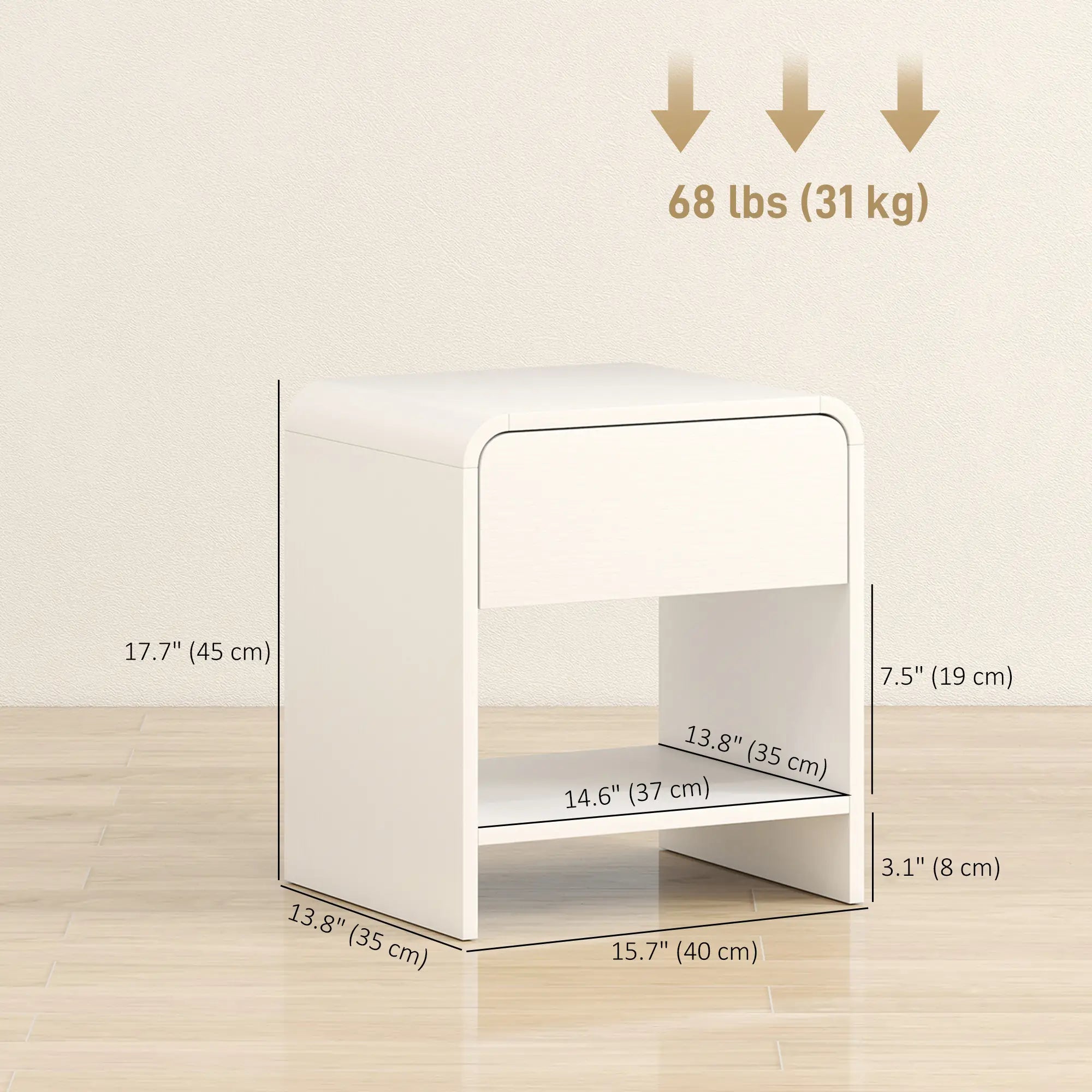 Modern Nightstand Set of 2, Distressed White, With Drawer and Shelf, White Bedside Tables at Gallery Canada