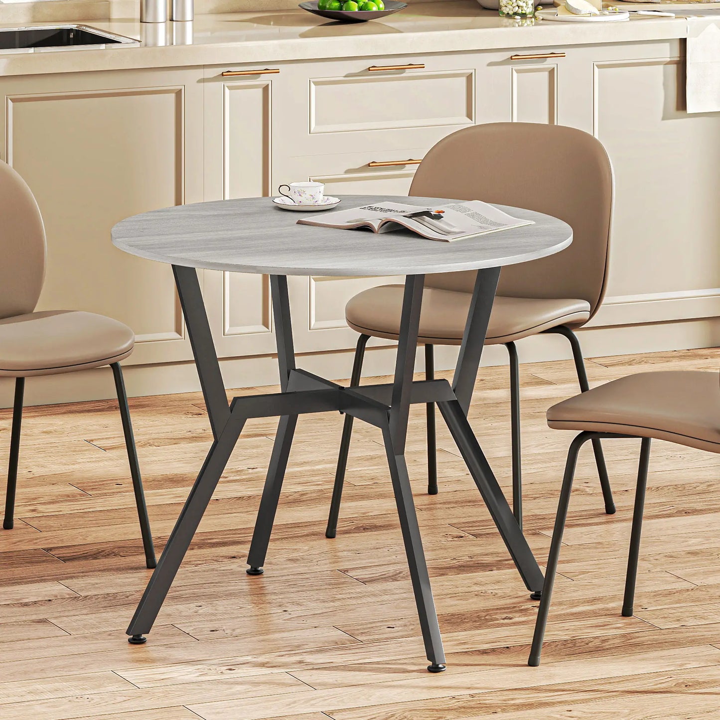 35" Round Dining Table, Steel Frame, Small Kitchen Table, Grey Dining Tables at Gallery Canada