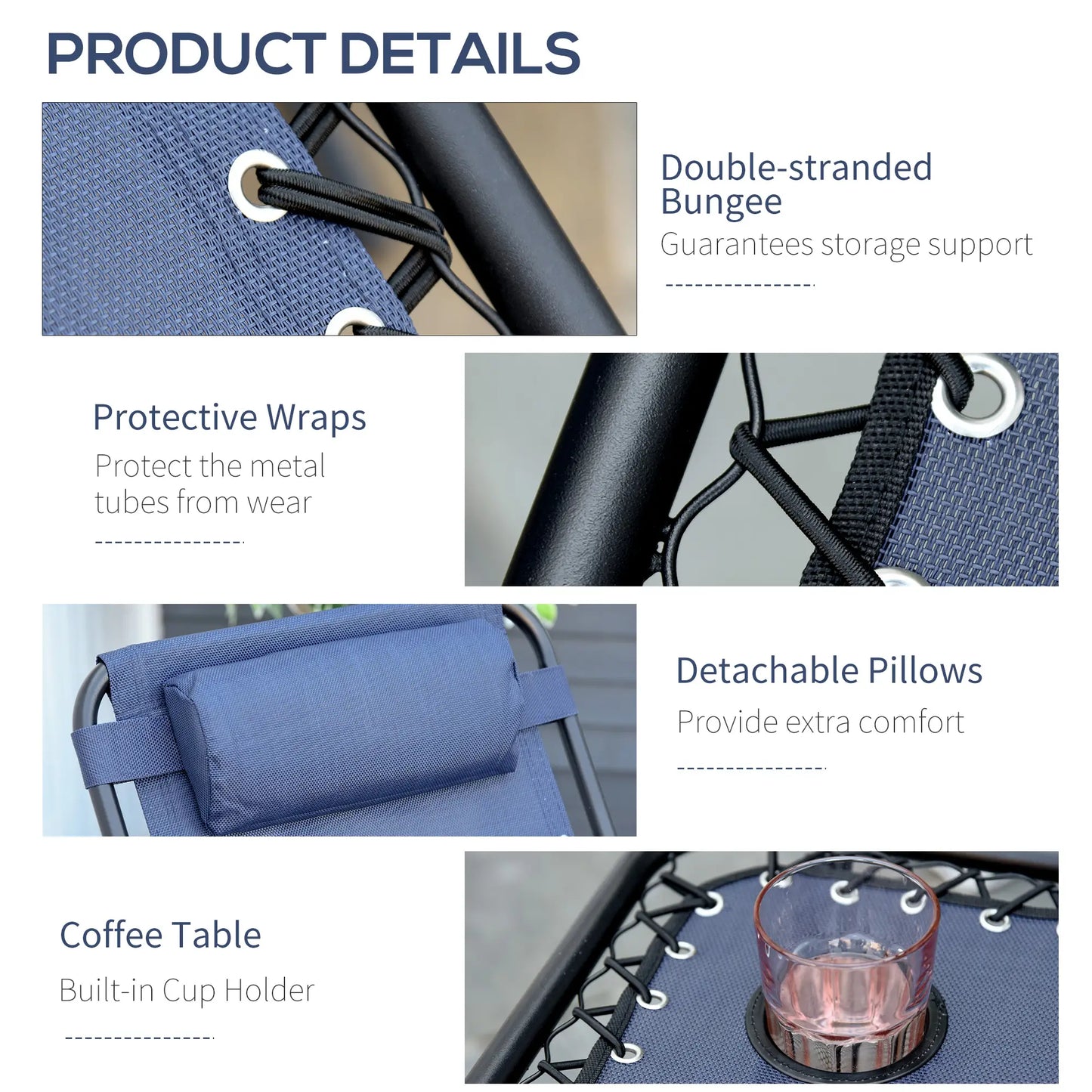 Zero Gravity Chair Set of 2, Patio Chair with Side Table, Blue Lounger Chairs at Gallery Canada