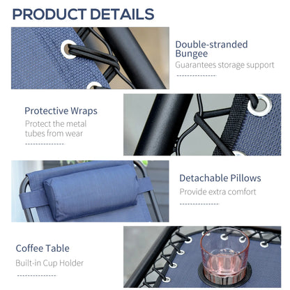 Zero Gravity Chair Set of 2, Patio Chair with Side Table, Blue Lounger Chairs at Gallery Canada