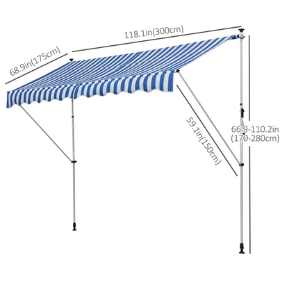 10x5ft Manual Retractable Awning, Patio Sun Shade, Water Resistant, Blue Door Awnings at Gallery Canada
