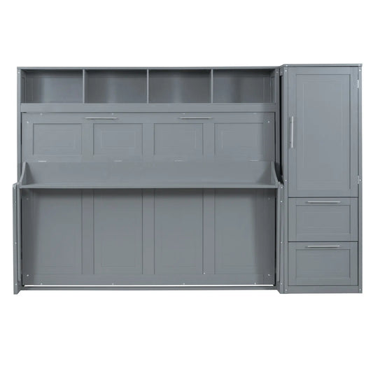 Murphy Bed with Closet, Drawers, 107.5" L x 58" W x 72" H, Grey Bed Frames Grey at Gallery Canada