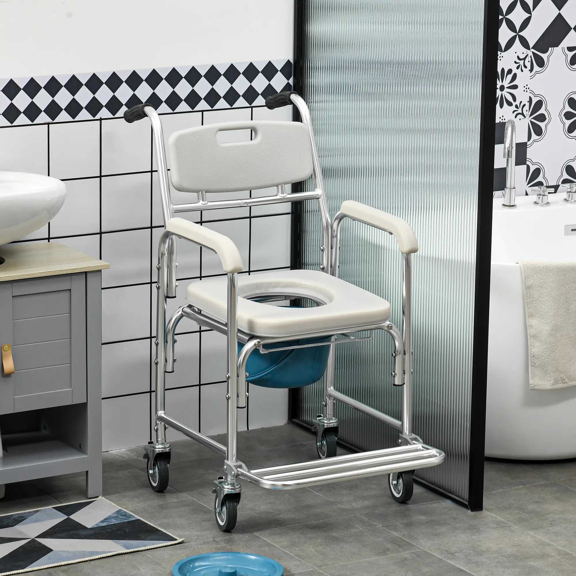 3-in-1 Shower Commode Wheelchair, Padded Seat, Elderly Disabled Transport Chair Bath Chairs at Gallery Canada