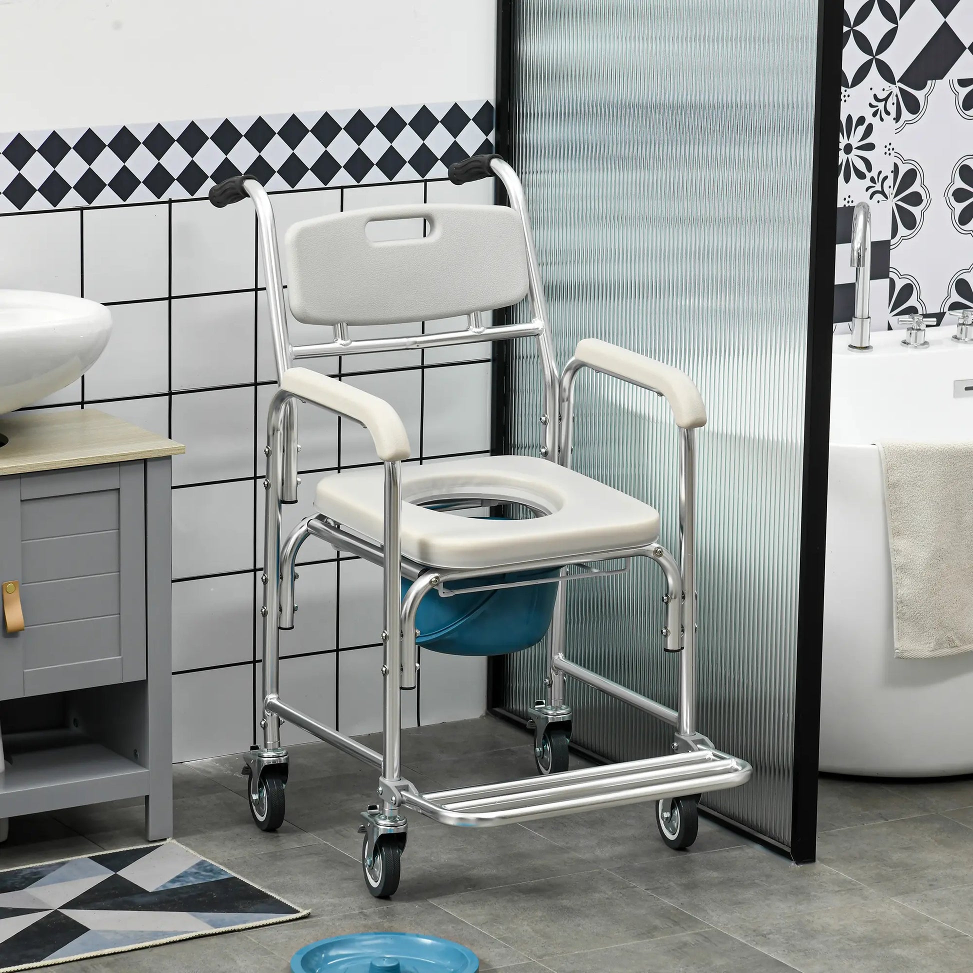 3-in-1 Shower Commode Wheelchair, Padded Seat, Elderly Disabled Transport Chair Bath Chairs at Gallery Canada