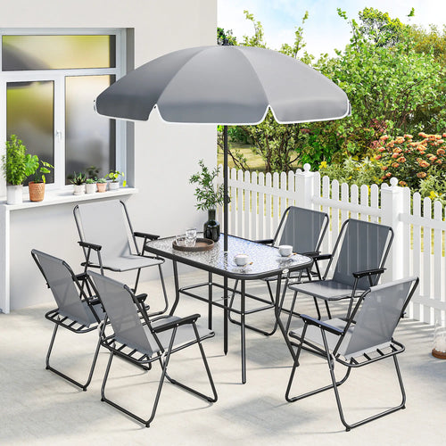 8 Piece Patio Table And Chairs Set, Tempered Glass Tabletop, Grey
