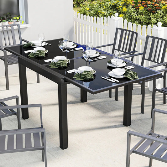 Aluminum Expandable Dining Table, Tempered Glass Tabletop, Black Patio Dining Tables Black at Gallery Canada