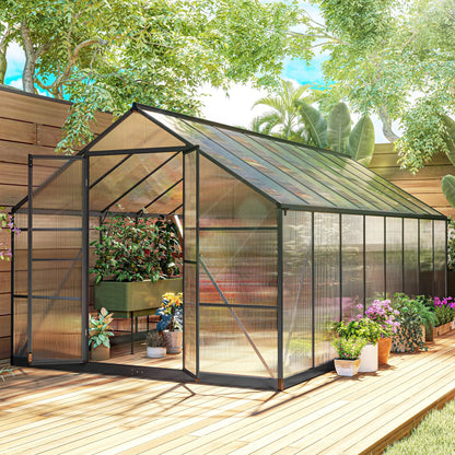 Polycarbonate Greenhouse, Walk-In With Windows, 8' x 16' x 7', Dark Grey