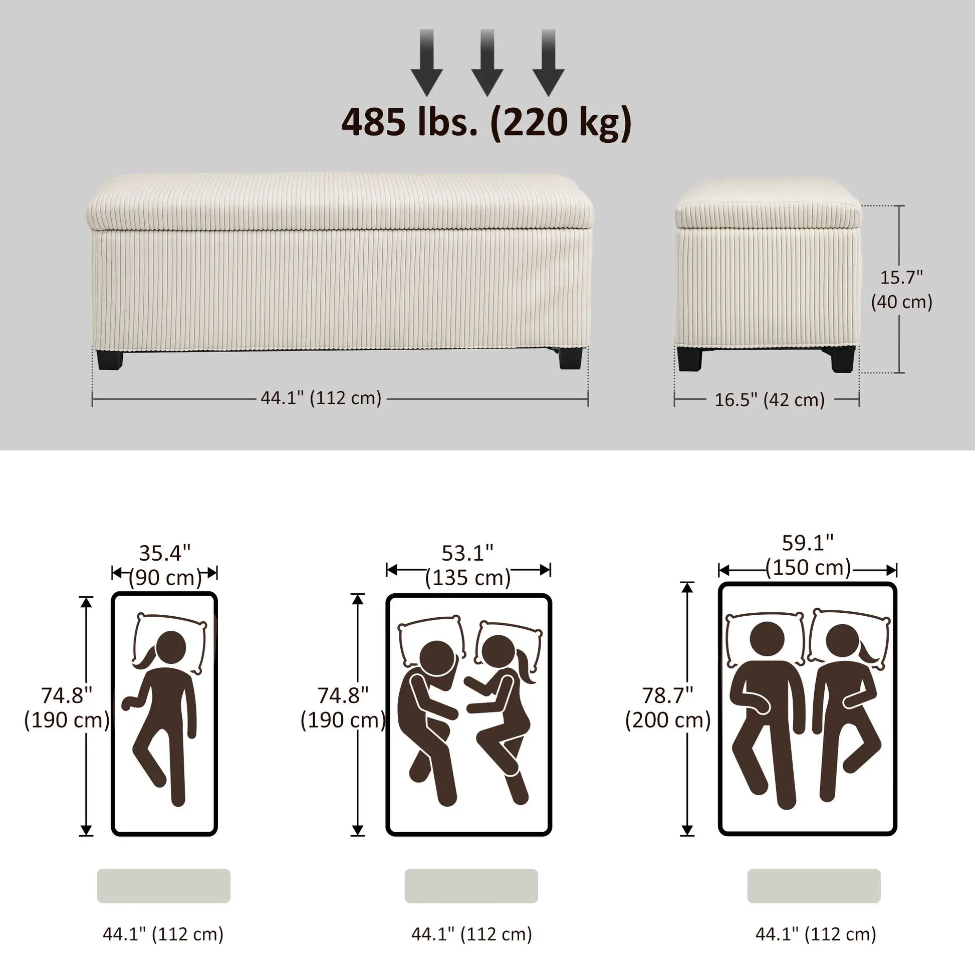 44 Inches Ottoman with Storage, Lid, Legs, Corduroy Bench, Beige Storage Ottomans & Benches at Gallery Canada