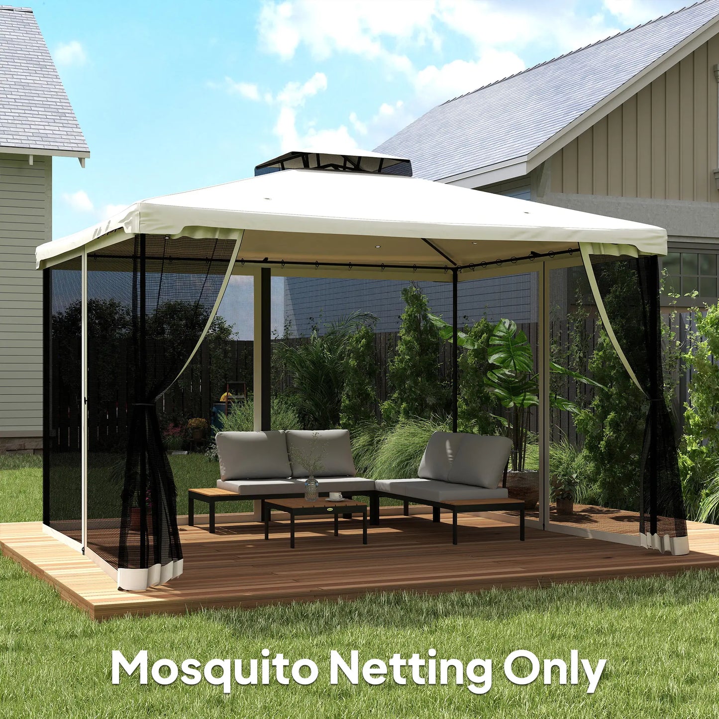 Mosquito Netting for Gazebo, 10' x 12', Cream White, Black Gazebo Sidewalls at Gallery Canada