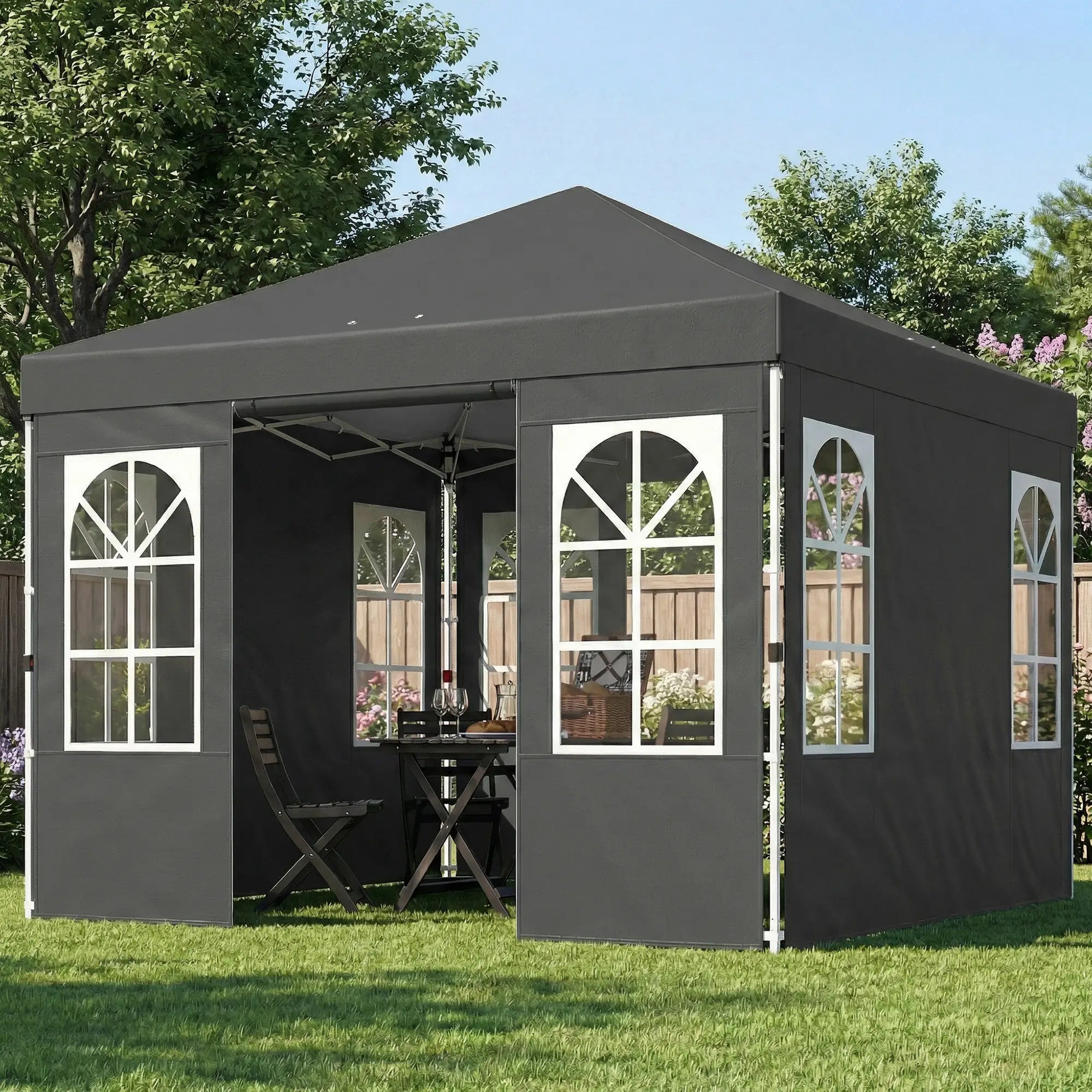 9.6 x 9.6 ft Pop Up Canopy Tent With 4 Sidewalls, UPF 50+, Dark Grey Pop Up Canopies at Gallery Canada