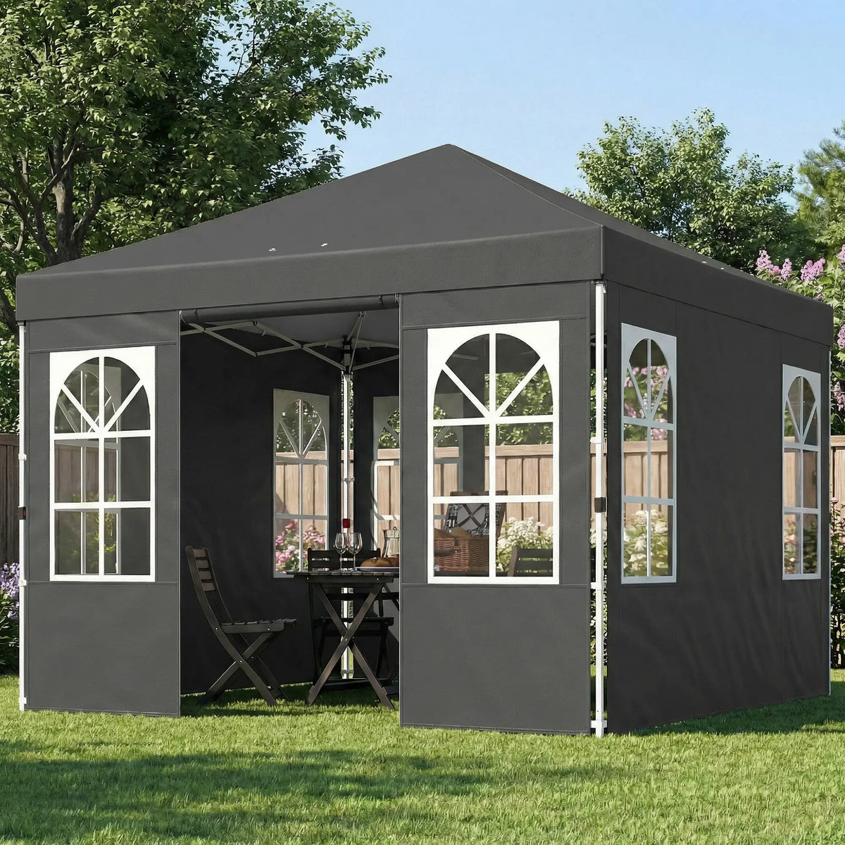 9.6 x 9.6 ft Pop Up Canopy Tent With 4 Sidewalls, UPF 50+, Dark Grey Pop Up Canopies at Gallery Canada