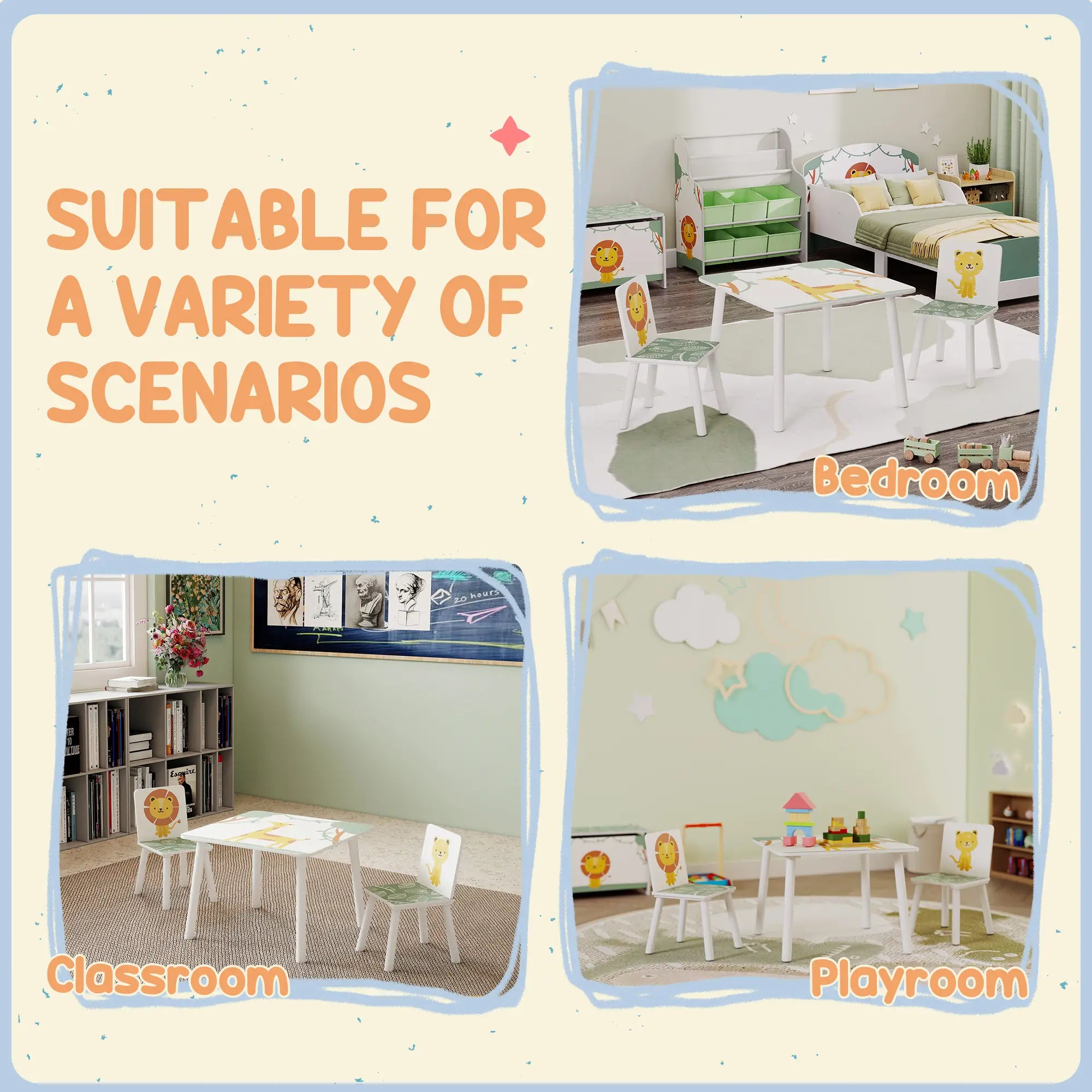 3-Piece Kids Table Chair Set Animal Pattern, Aged 3-8, Green Kids Table Sets at Gallery Canada