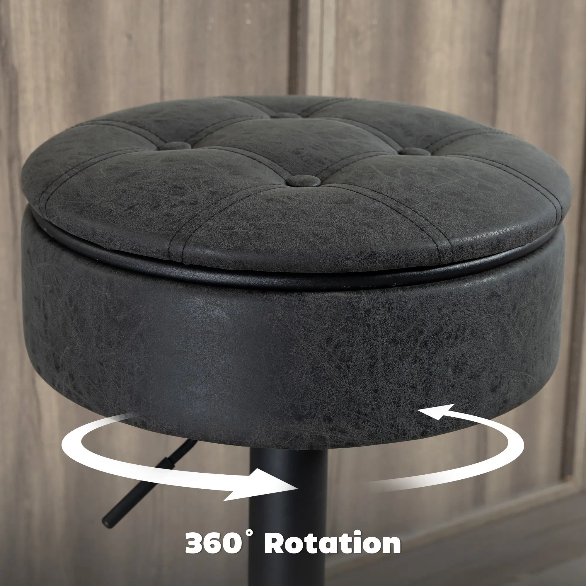 Set of 2 Barstools with Storage, Swivel, PU Leather, Footrest, Steel Base, Black Bar Stools at Gallery Canada